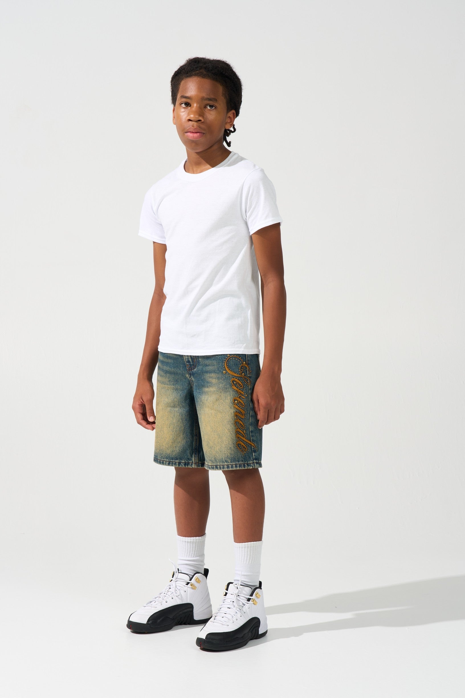 KIDS SIDE SCRIPT Dark Denim Shorts