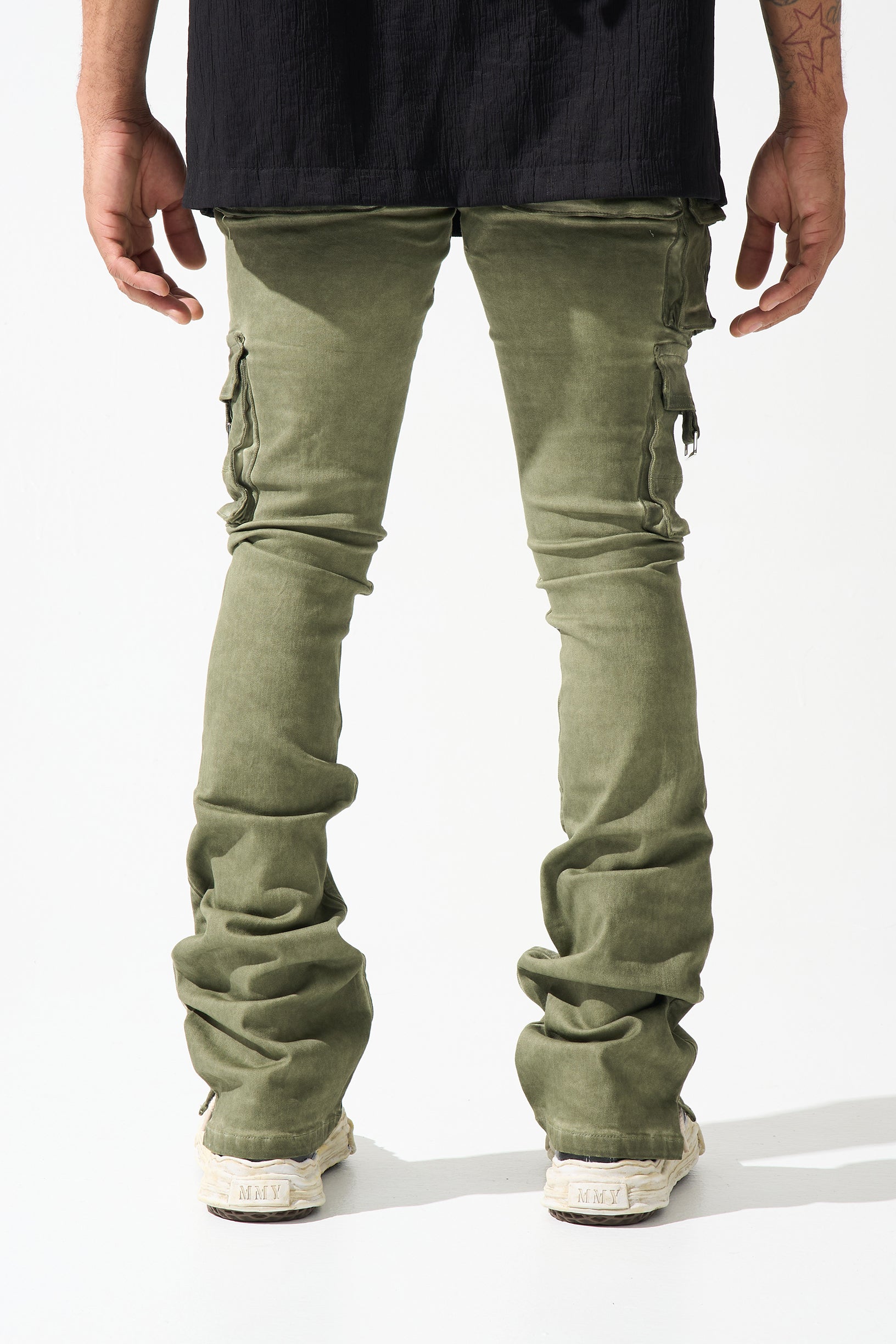 "OIL" Cargo Stacked Jeans