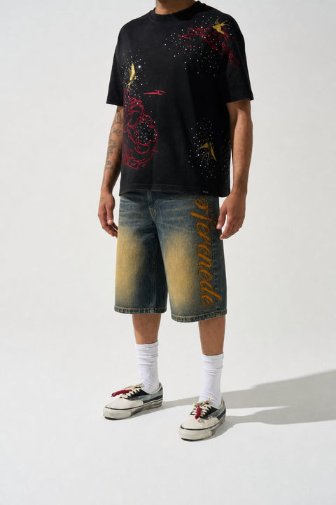 SIDE SCRIPT Dark Denim Shorts