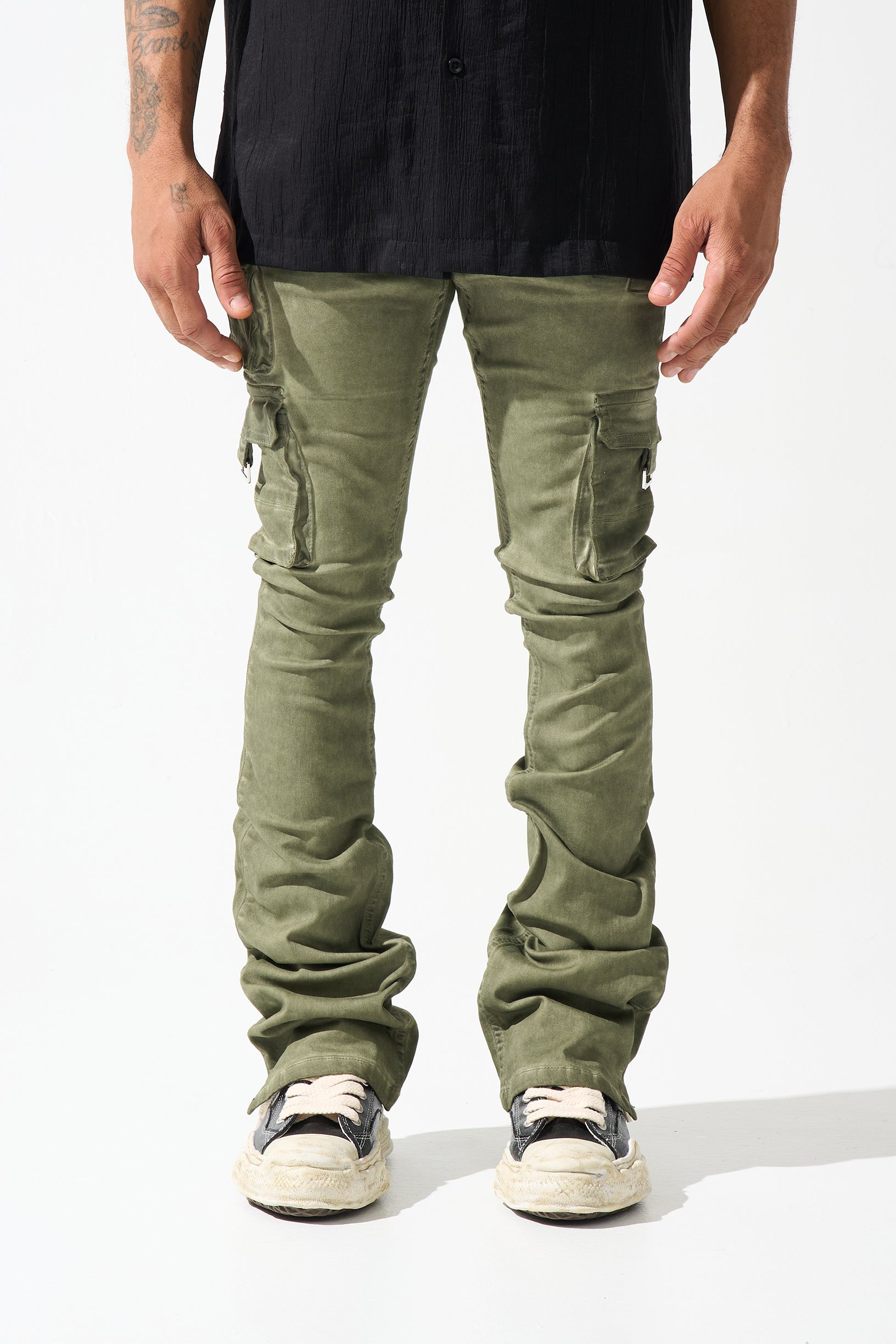 "OIL" Cargo Stacked Jeans
