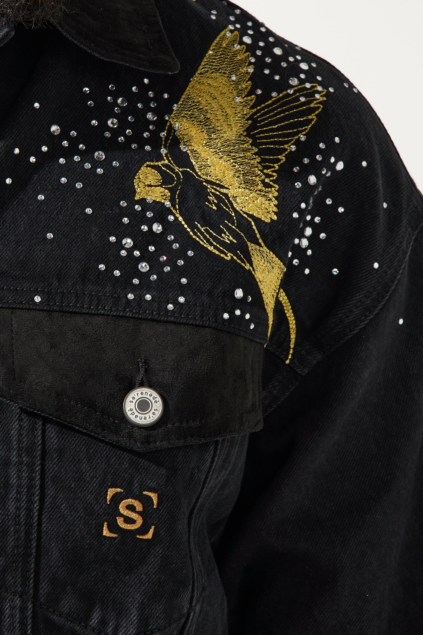 CHORUS OF WINGS Denim Jacket - Embroidered Crystal Streetwear