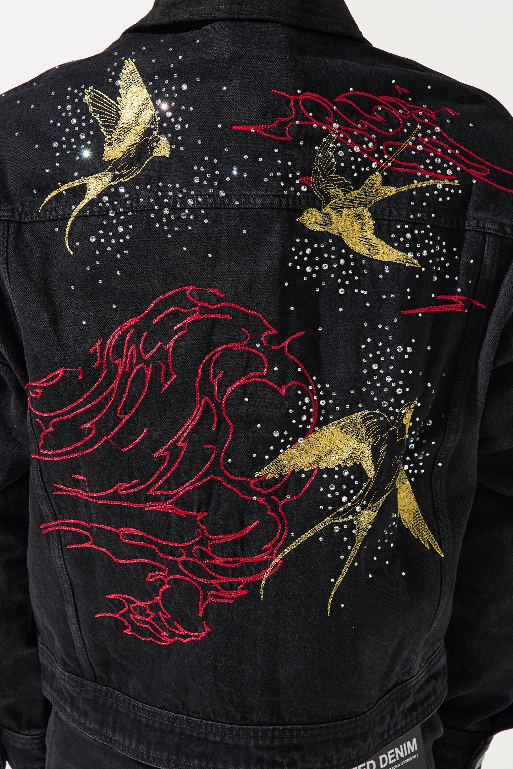 CHORUS OF WINGS Denim Jacket - Embroidered Crystal Streetwear