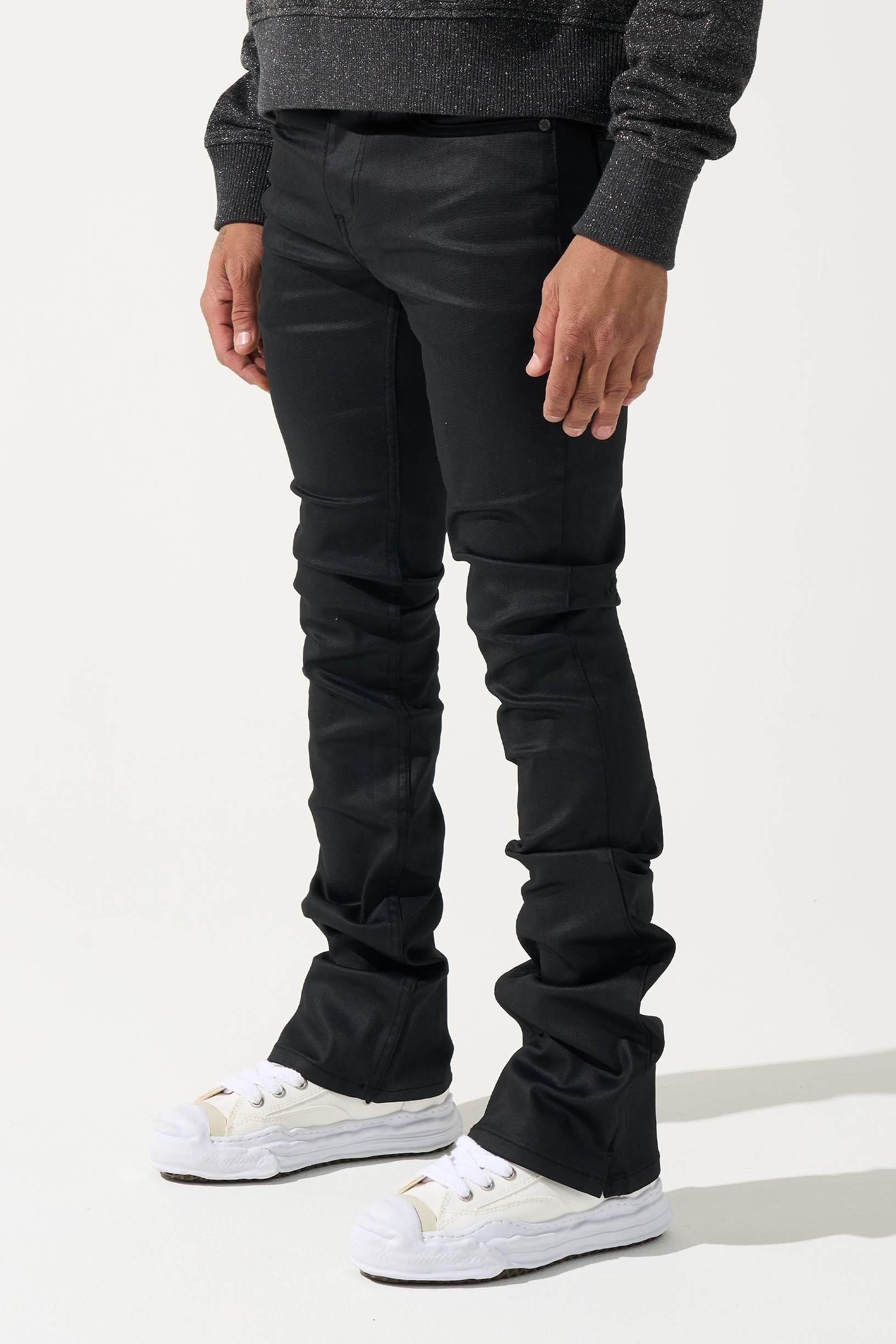 "CAVIAR" Wax Stacked Jeans