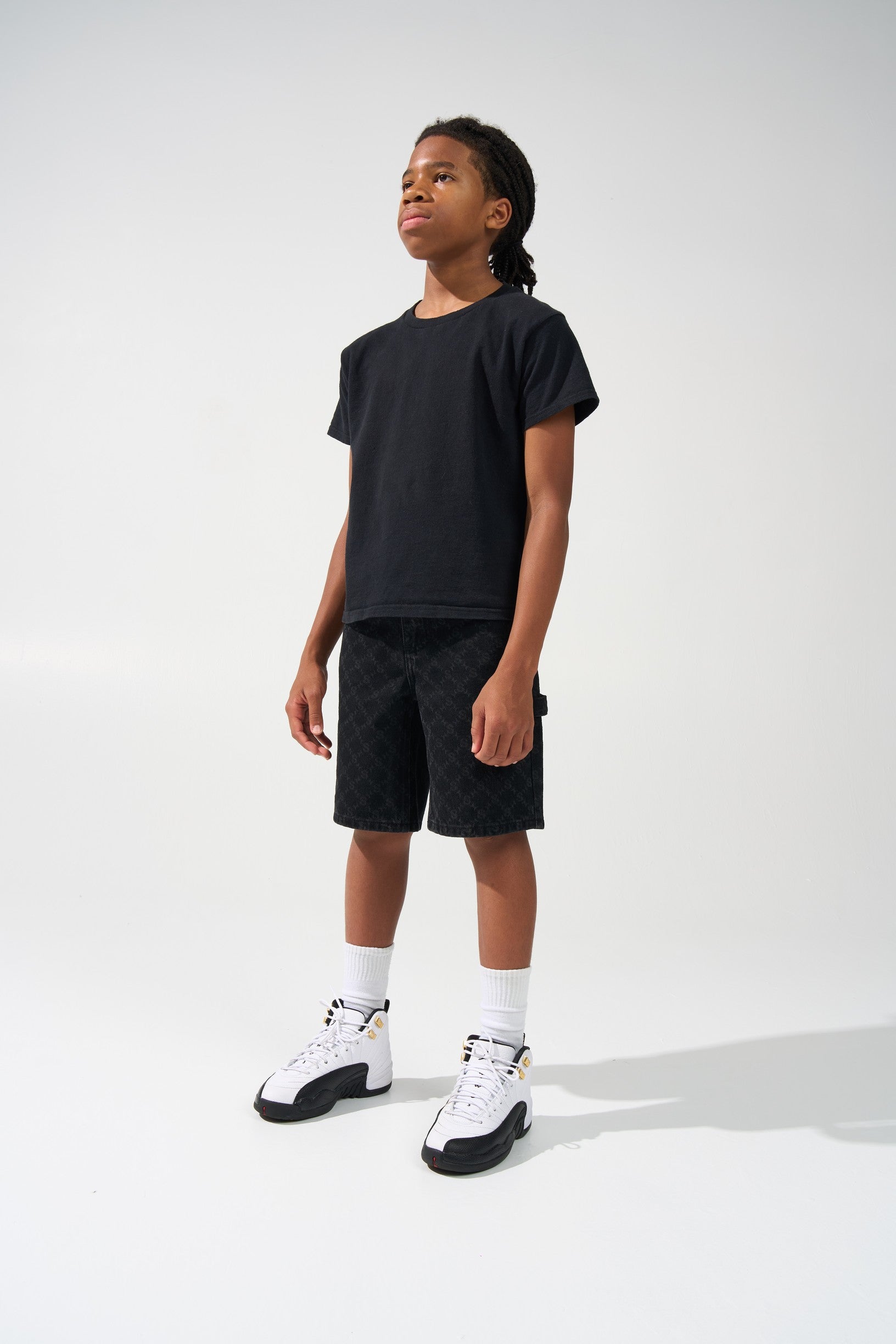 KIDS MONOGRAM Black Denim Shorts