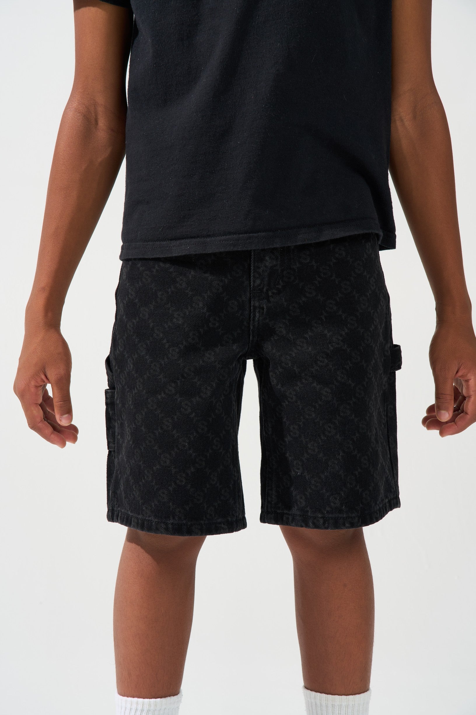 KIDS MONOGRAM Black Denim Shorts