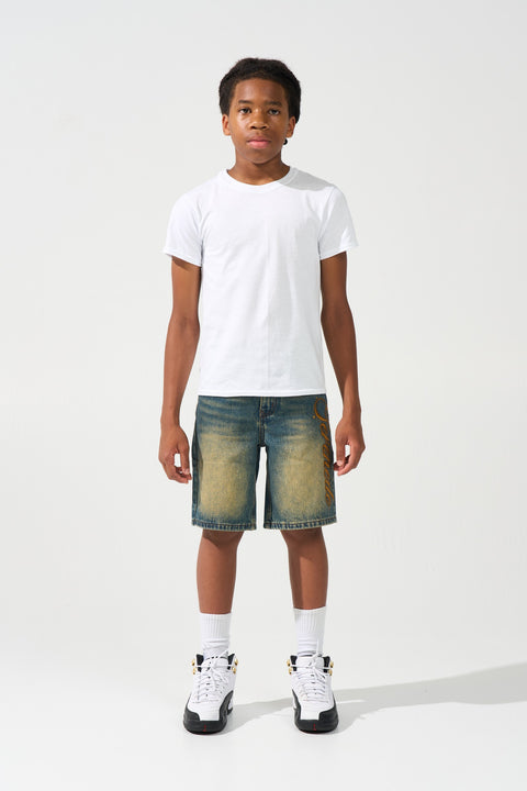 KIDS SIDE SCRIPT Dark Denim Shorts