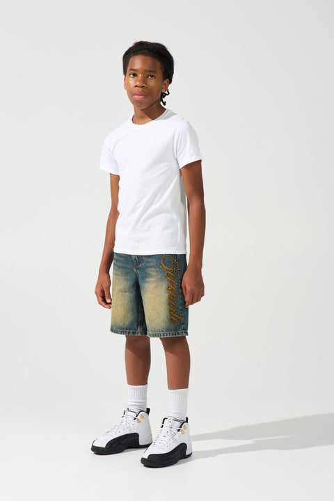 KIDS SIDE SCRIPT Dark Denim Shorts
