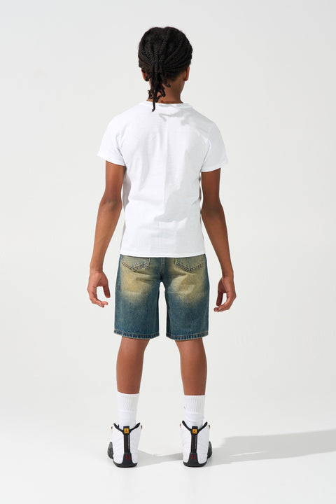 KIDS SIDE SCRIPT Dark Denim Shorts