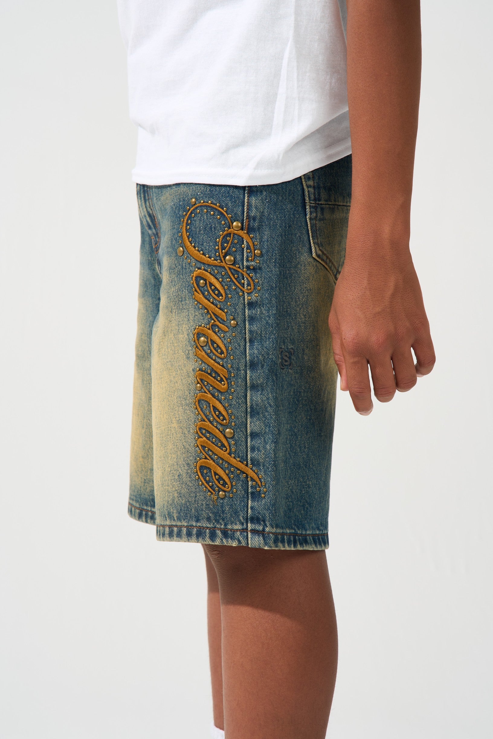 KIDS SIDE SCRIPT Dark Denim Shorts