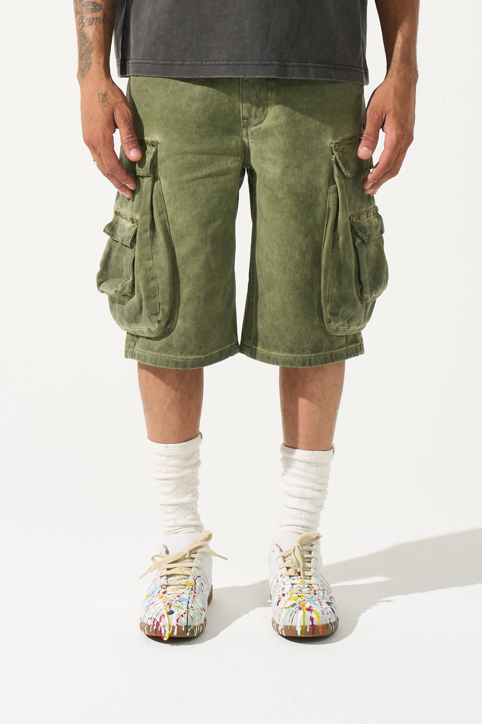 OLEA Cargo Shorts - Vintage Olive Green Cargo Shorts | SERENEDE®