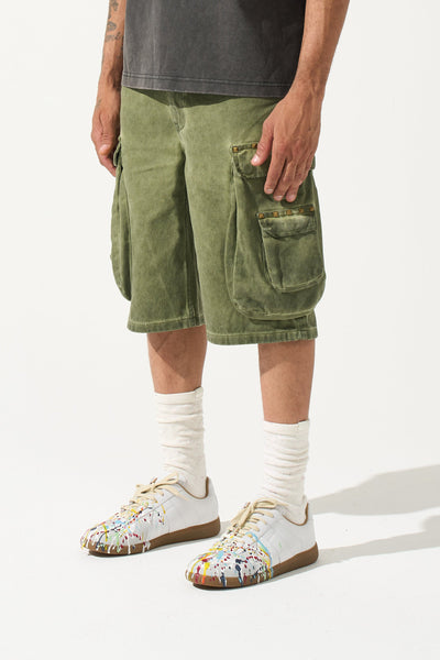 OLEA Cargo Shorts - Vintage Olive Green Cargo Shorts | SERENEDE®