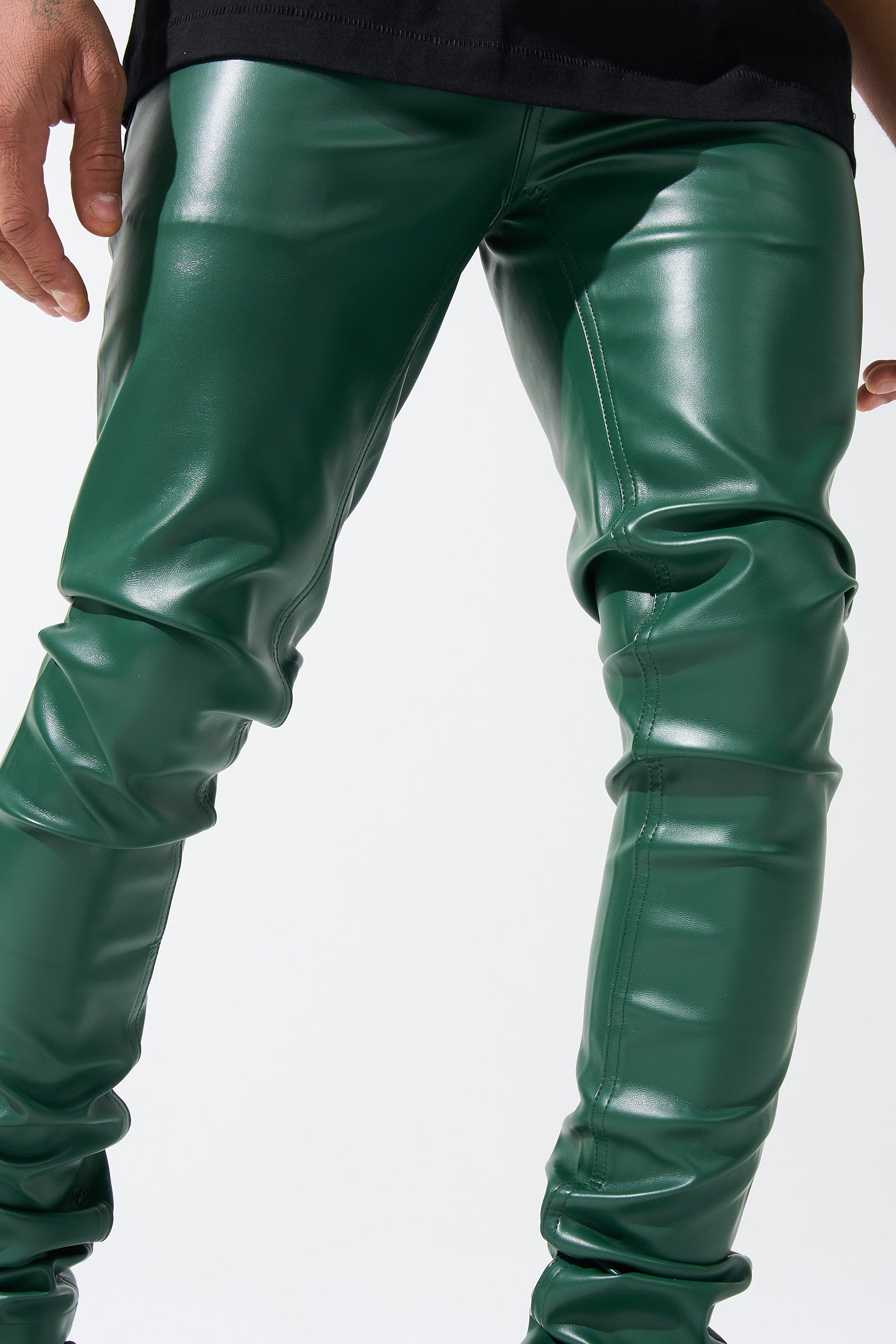 ASOS DESIGN faux leather pants in dark green | ASOS