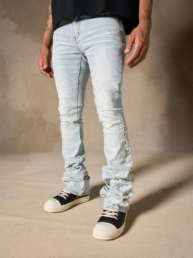 Serenede Denim Jeans Men's White Skinny Mid Rise Distressed Zip Fly 5 high quality Pocket 30