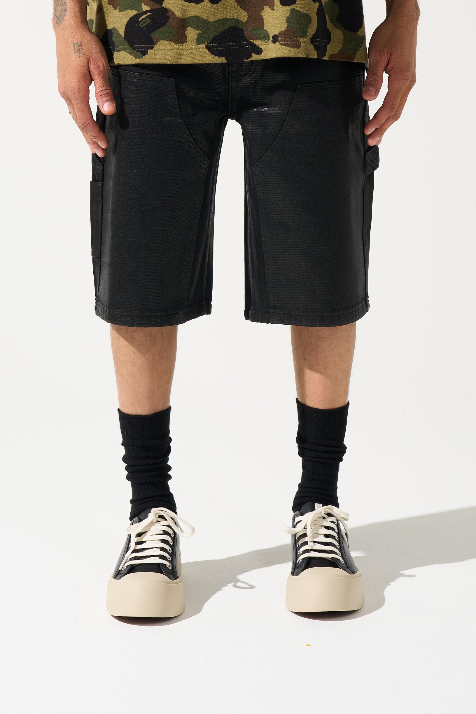ONYX - Black Wax Coated Shorts | SERENEDE®