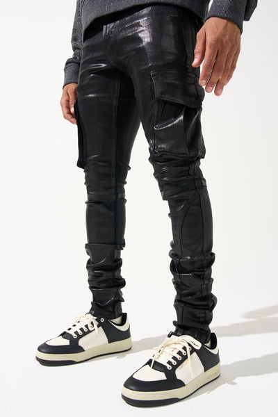 ONYX Cargo Jeans - Black Wax Coated Cargo Jeans | SERENEDE®